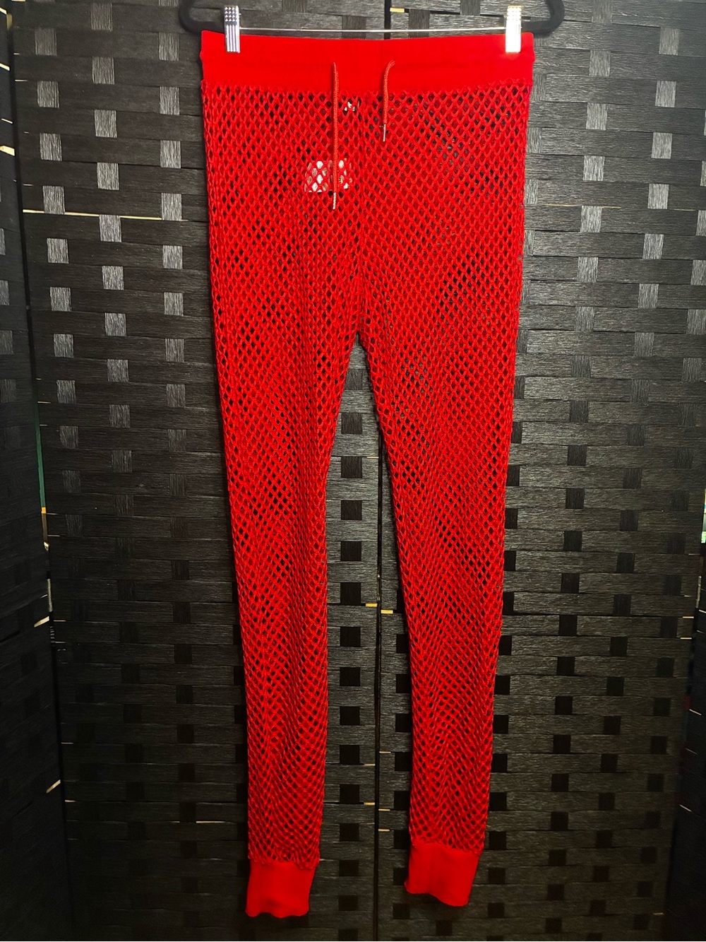 JOGAL Red Fishnet Mesh Track Pants Rave Festival Club